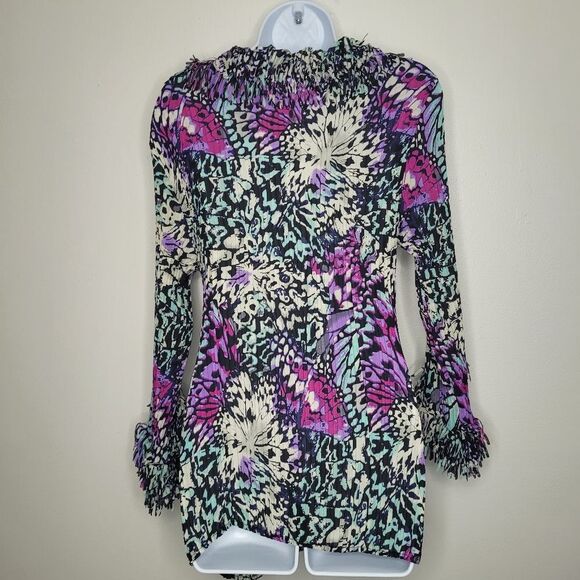 Vintage abstract print pleated fringe art to wear quirky electric top size 1x - Picture 2 of 7